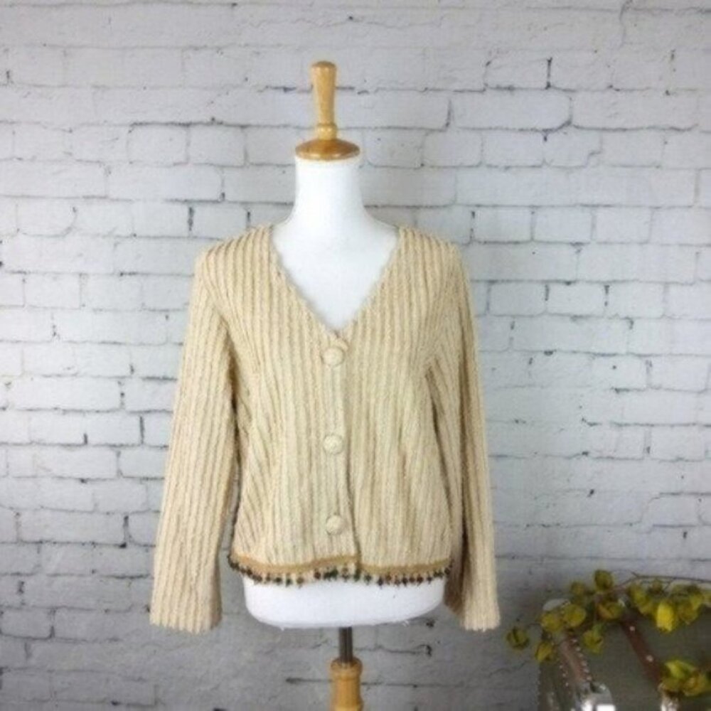 Cover Charge Boho Chenille Jacket Beaded Cream Small